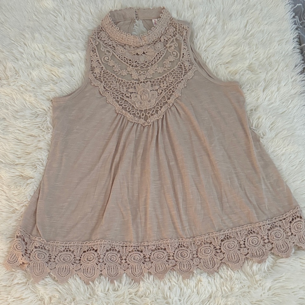 Xhilaration Beige Lace Trim Sleeveless Blouse